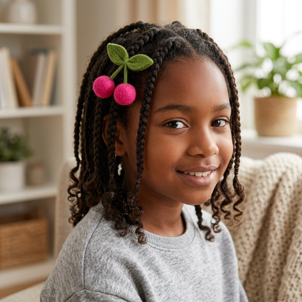 Cherry Wool Felt Hair Bow DIY Set for Girls – 5 Vibrant Colors