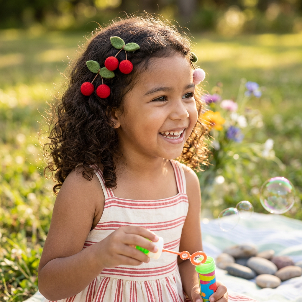 Cherry Wool Felt Hair Bow DIY Set for Girls – 5 Vibrant Colors
