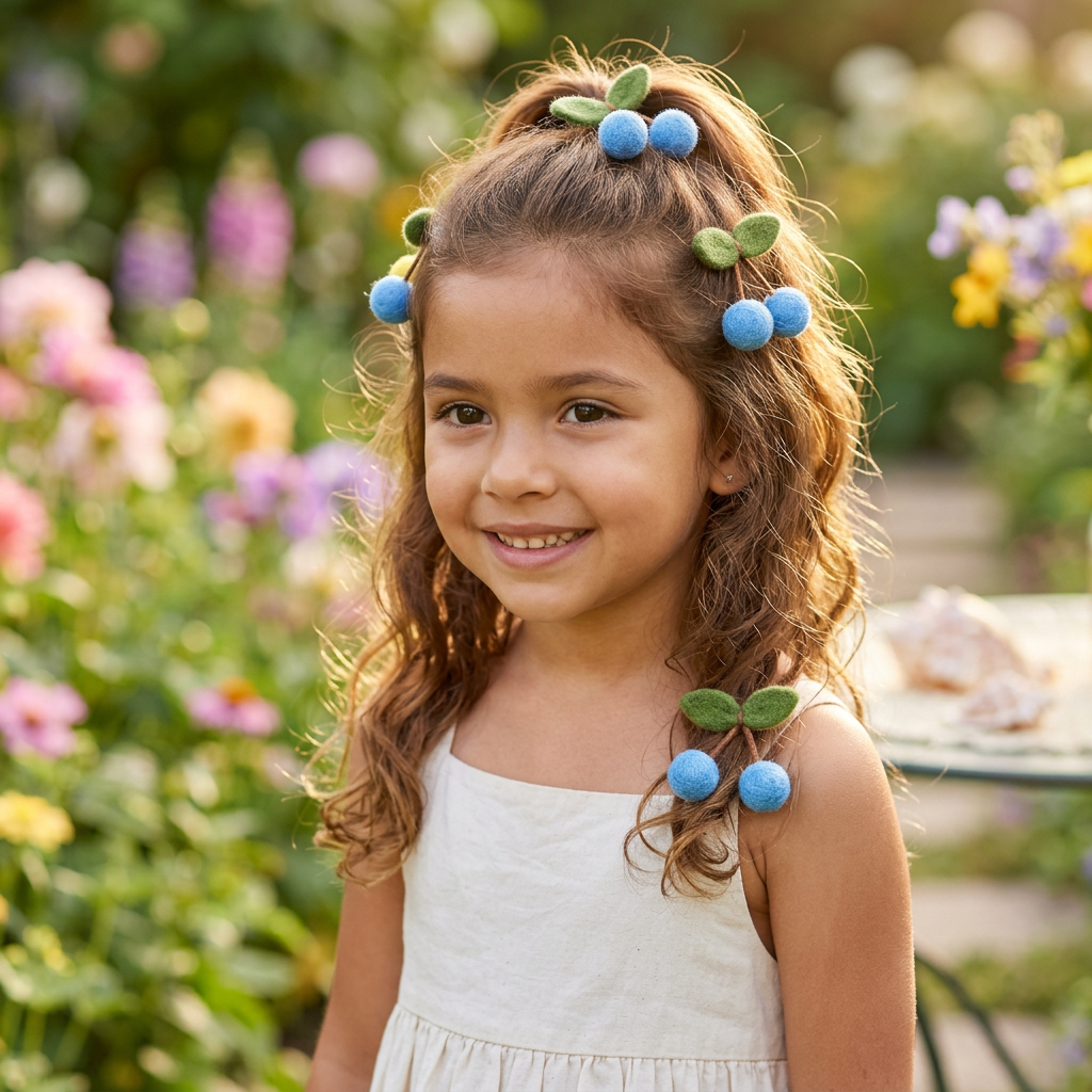 Cherry Wool Felt Hair Bow DIY Set for Girls – 5 Vibrant Colors