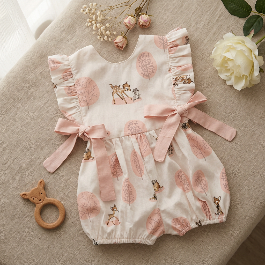 Summer Baby Girl Romper – 100% Cotton Short Sleeve Triangle Crawling Suit