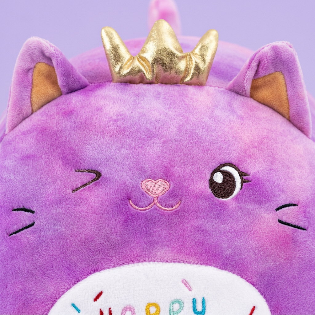 Happy Birthday Chubby Cat Plush Pillow – Super Soft Stuffed Animal Gift for Kids & Girls