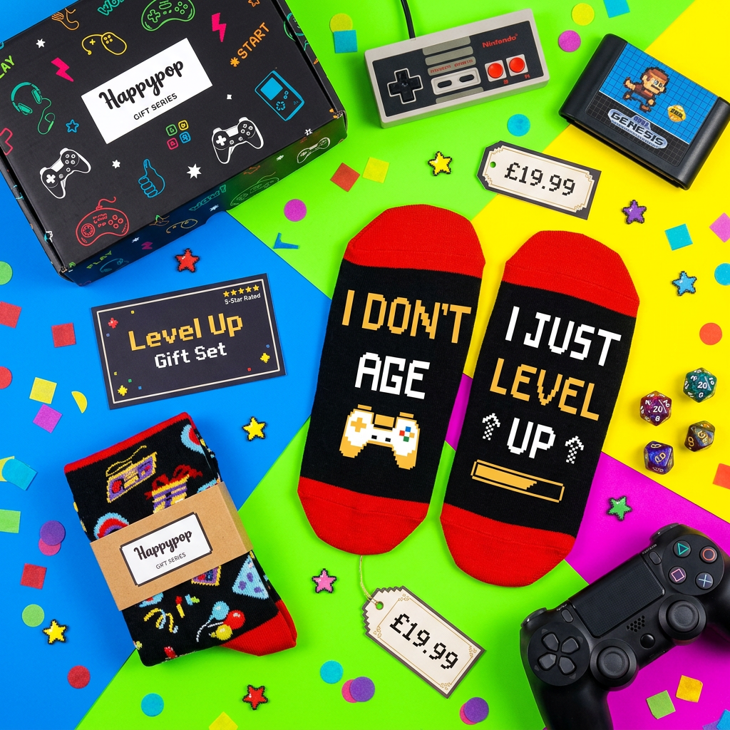 Gaming Socks for Teen Boys – "I Don't Age I Just Level Up" Gamer Gift Socks