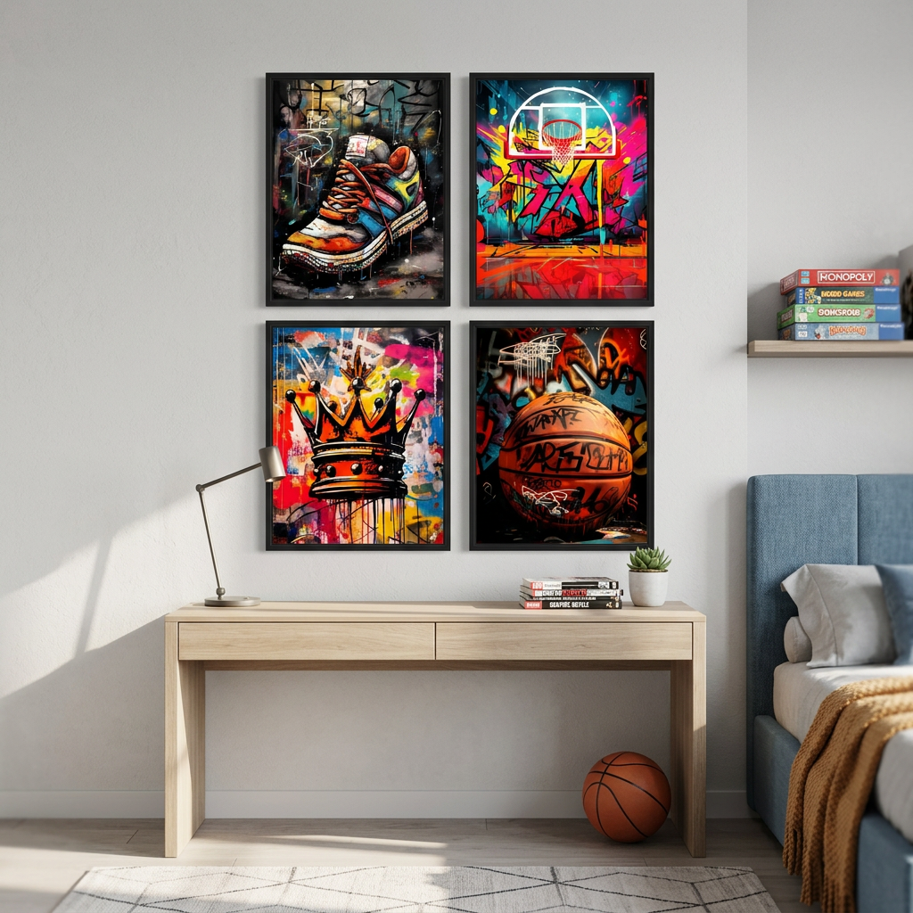 Street Sports Graffiti Basketball Art Prints – Set of 4 (8x10 inch) Wall Posters