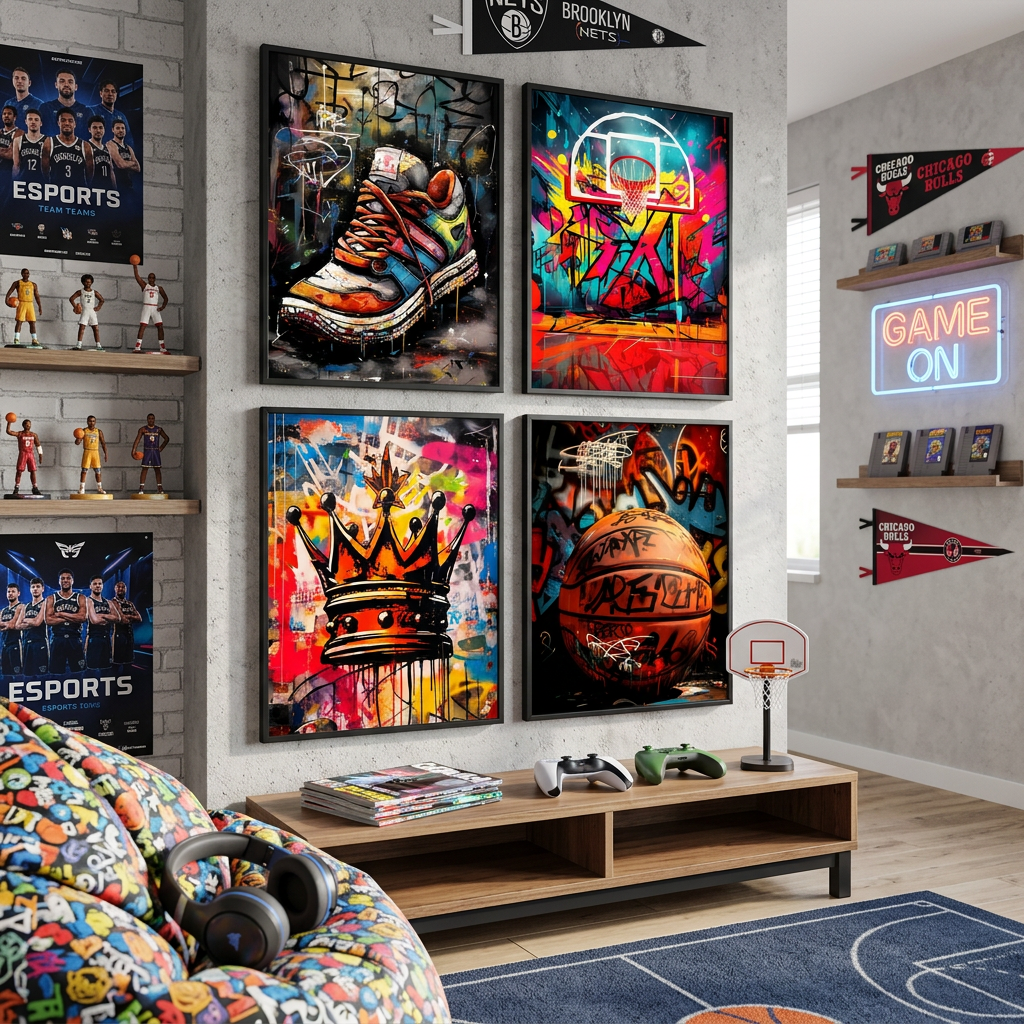 Street Sports Graffiti Basketball Art Prints – Set of 4 (8x10 inch) Wall Posters