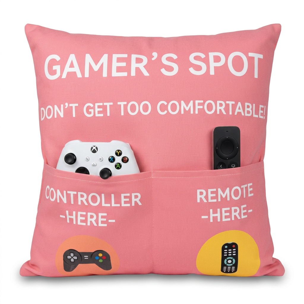 Gamer Gifts Throw Pillow Cover – 18x18 Inch Gaming Room Décor in Pink