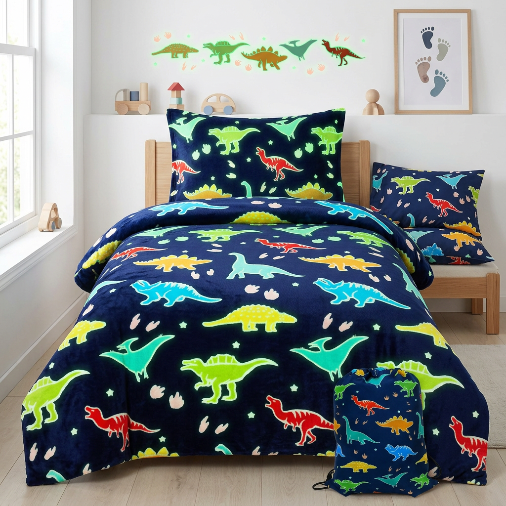 Glow in the Dark Dinosaur Blanket – 50x60" Plush Dino Blanket with Storage Bag