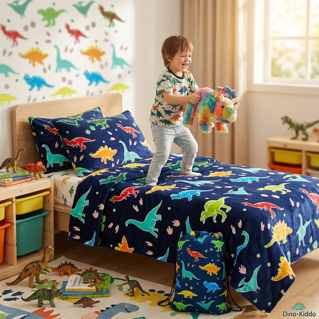 Glow in the Dark Dinosaur Blanket – 50x60" Plush Dino Blanket with Storage Bag
