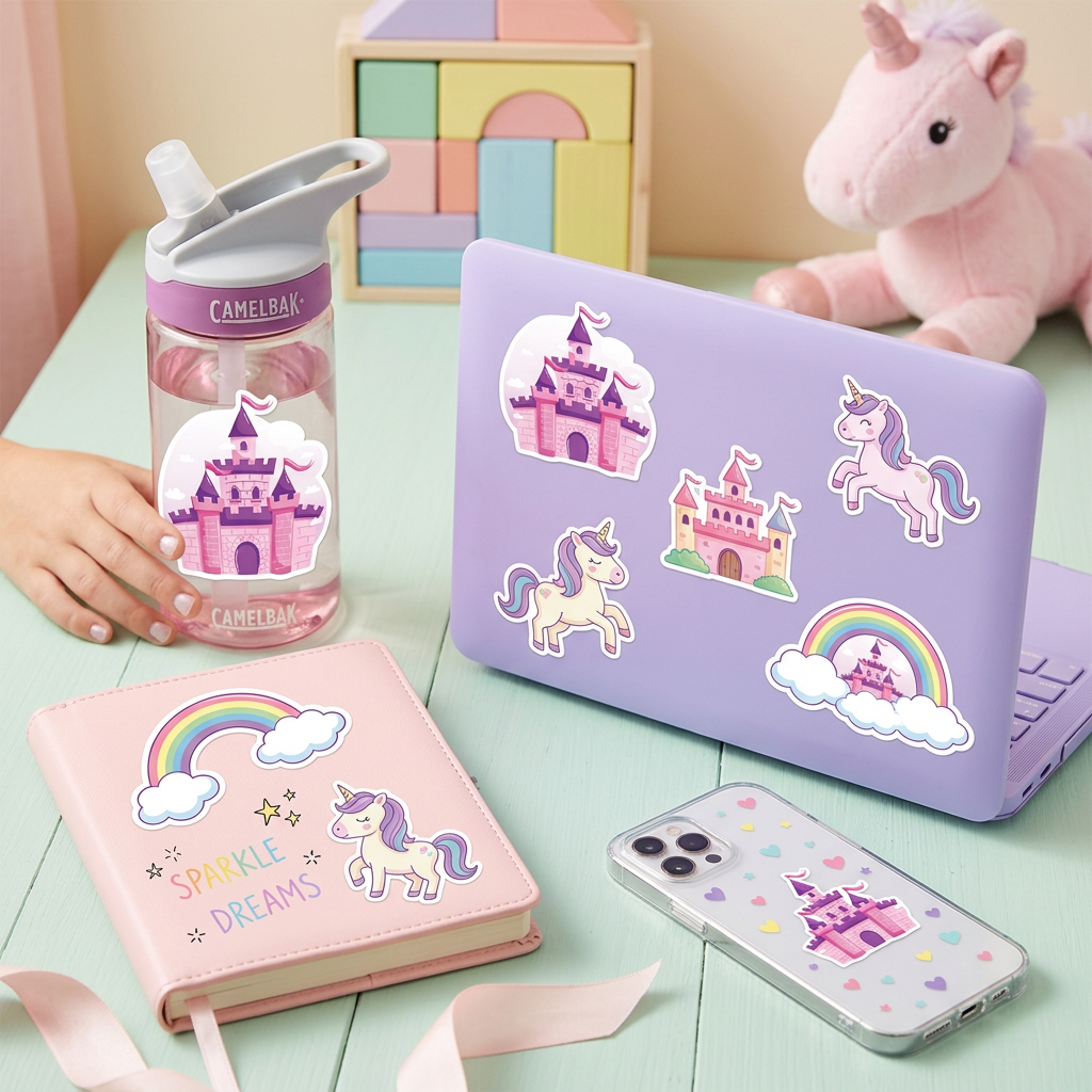 Dslalaly Princess Castle Stickers – Reusable UV-Protected Vinyl Decals (1.5–3 inch)