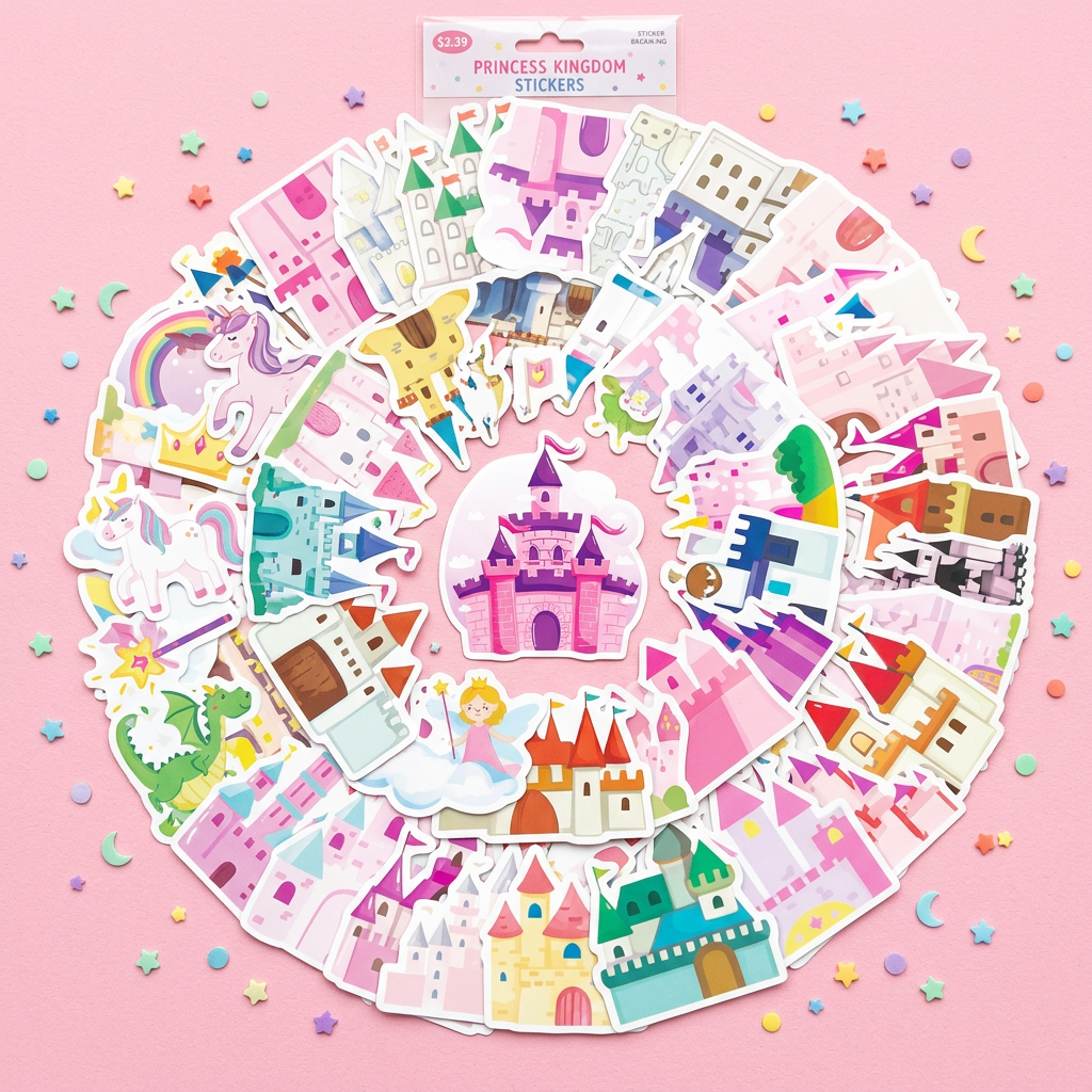 Dslalaly Princess Castle Stickers – Reusable UV-Protected Vinyl Decals (1.5–3 inch)