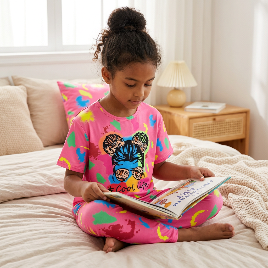 Girls Tie-Dye Sweatsuit Set – Short Sleeve Top & Long Pants Lounge Set for Teens