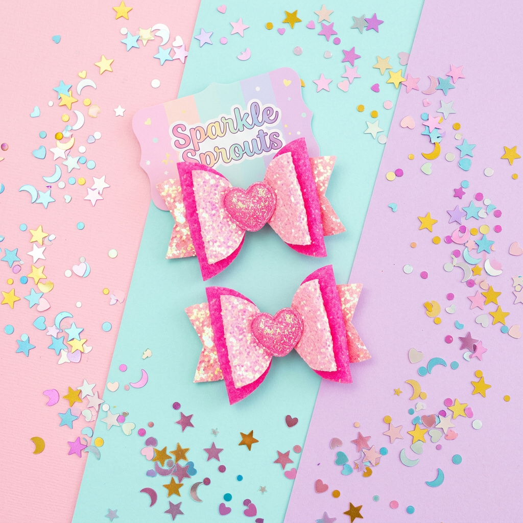 Glitter Pink Hair Bow Clips – Set of 2 Sparkly Hair Accessories for Girls