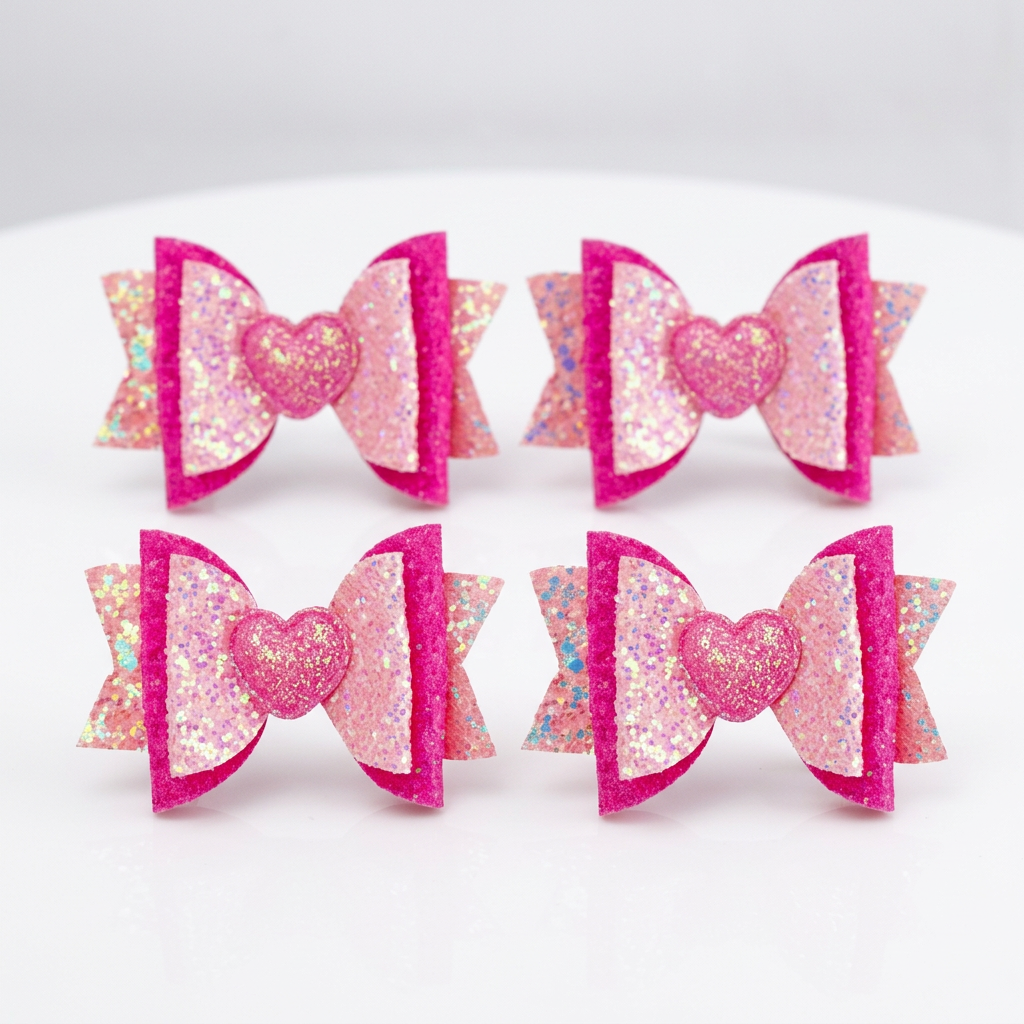 Glitter Pink Hair Bow Clips – Set of 2 Sparkly Hair Accessories for Girls