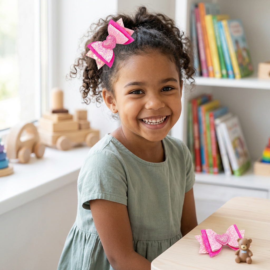 Glitter Pink Hair Bow Clips – Set of 2 Sparkly Hair Accessories for Girls