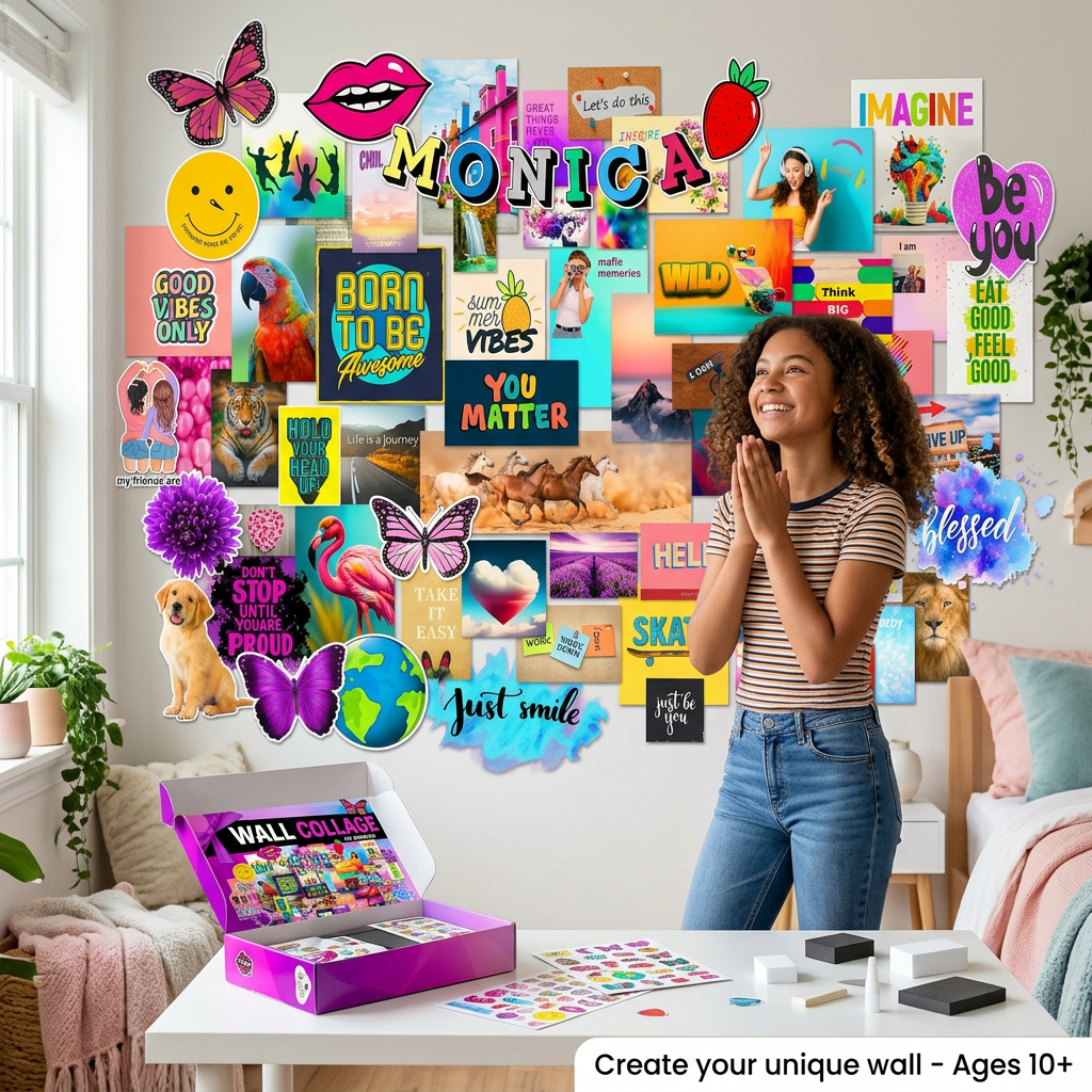 Teen Girl Wall Collage Kit – 1000+ Stickers, 3D Foam Effects & Customizable Letters