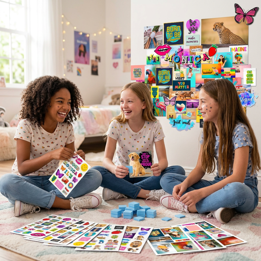 Teen Girl Wall Collage Kit – 1000+ Stickers, 3D Foam Effects & Customizable Letters