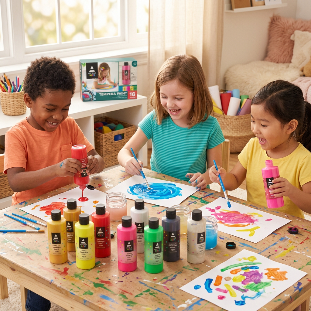 Kids Tempera Paint Set – Washable, Non-Toxic Paint with Metallic, Neon, Glitter & Glow-in-the-Dark Colors