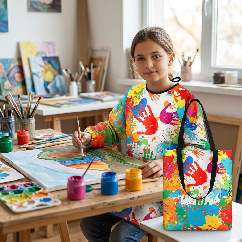 Kids Waterproof Art Smock – Long Sleeve Painting Apron with Pocket in Pink & Blue
