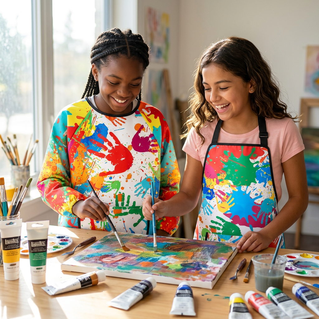 Kids Waterproof Art Smock – Long Sleeve Painting Apron with Pocket in Pink & Blue