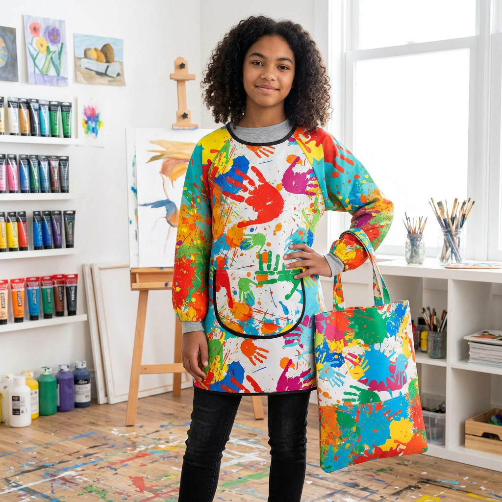 Kids Waterproof Art Smock – Long Sleeve Painting Apron with Pocket in Pink & Blue