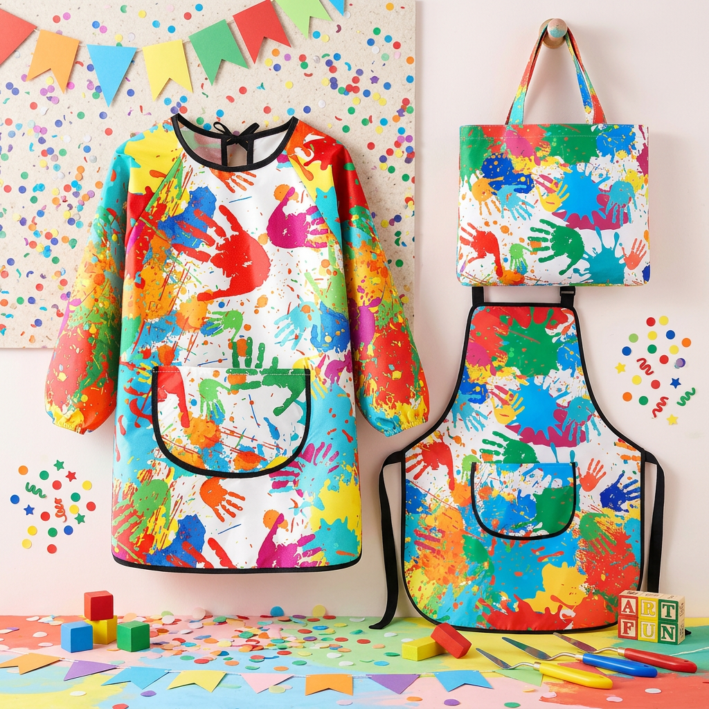 Kids Waterproof Art Smock – Long Sleeve Painting Apron with Pocket in Pink & Blue
