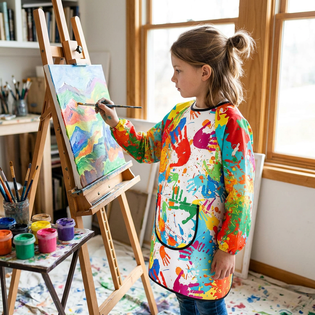 Kids Waterproof Art Smock – Long Sleeve Painting Apron with Pocket in Pink & Blue