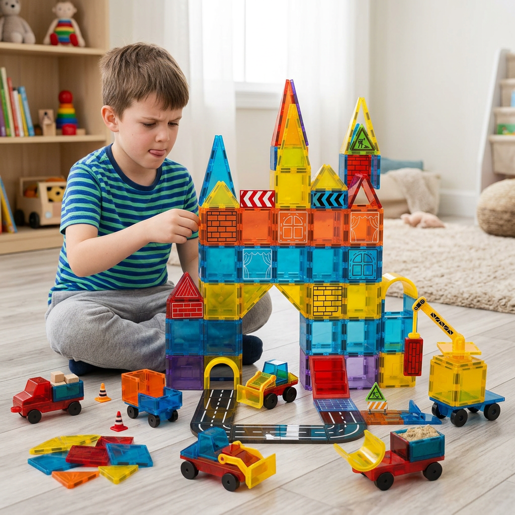 TOY Life 45-Piece Magnetic Tiles Set – STEM Building Toy for Kids Ages 3+