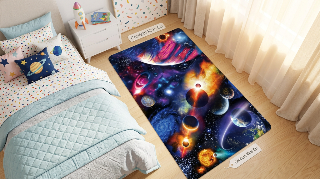 Cosmic Planet 3D Gaming Area Rug for Teen & Kids Room Decor