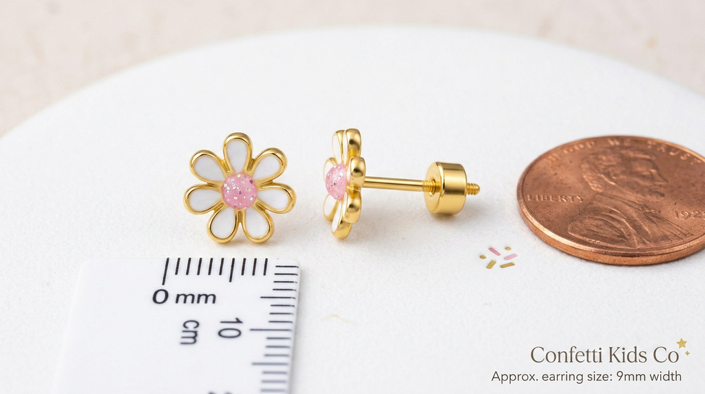 Daisy Flower Titanium Stud Earrings – Hypoallergenic Screw Back for Girls & Women
