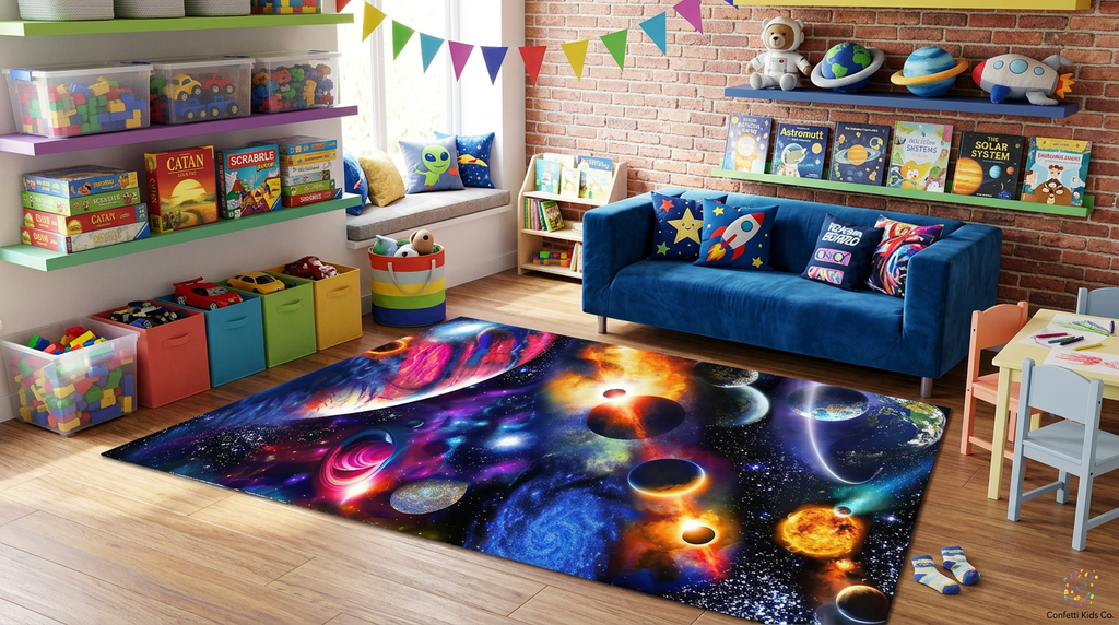 Cosmic Planet 3D Gaming Area Rug for Teen & Kids Room Decor